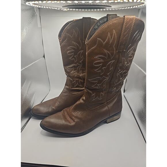 IUV CB-503 Men\'s Brown Faux Leather Western Cowboy Boots - Size 10